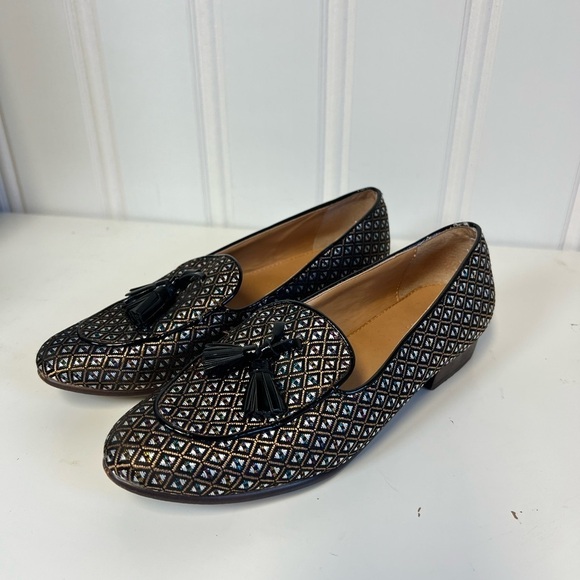 J. Crew Shoes - J. Crew Black and Gold Geometric Loafers Size 6 Holiday Formal Casual